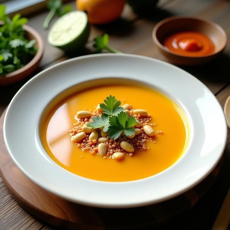 Gazpacho de Mango y Pimiento Amarillo con Vinagreta de Tamarindo: Receta Tailandesa Fría