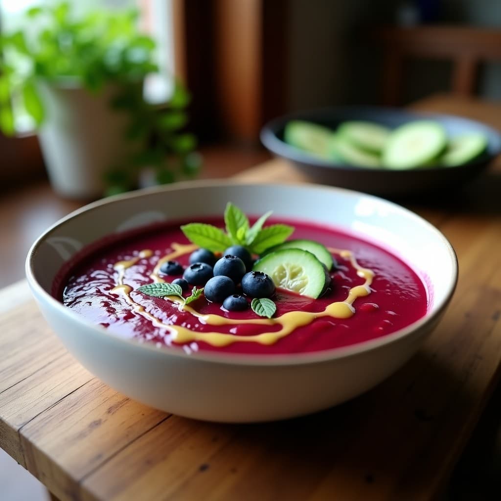 Gazpacho de Remolacha y Arándanos con Vinagreta de Mostaza: Sopa Fría Detox
