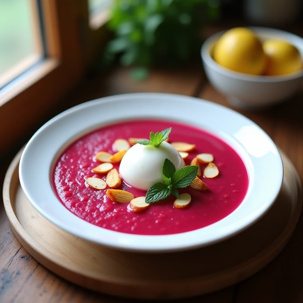 Gazpacho de Remolacha y Jengibre con Helado de Yogur Griego: Sopa Fría Español-Keto