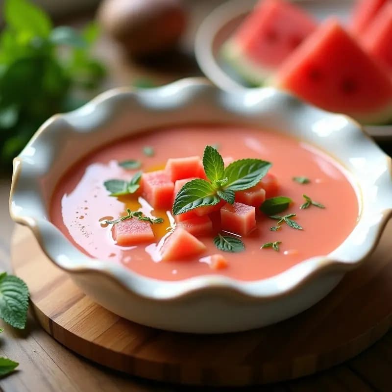 Gazpacho Andaluz con Sandía y Menta: Receta Española Fresca y Sin Cocción