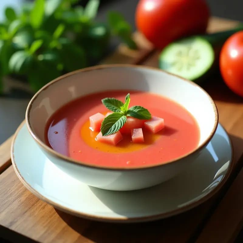 Gazpacho Andaluza con Sandía y Mentas: Sopa Fría Española Sin Gluten
