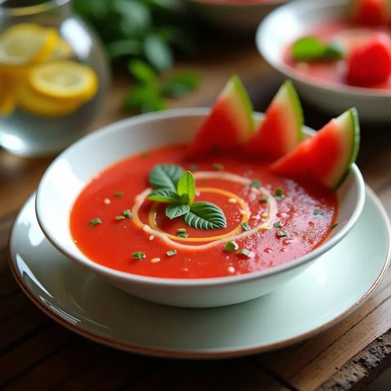 Gazpacho Andaluz con Sandía y Mentol: Sopa Fría Portuguesa y Refreshing