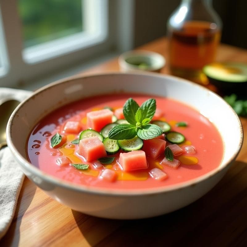 Gazpacho de Sandía y Pepino con Jalapeño: Sopa Fría Española Vegana y Sin Lactosa