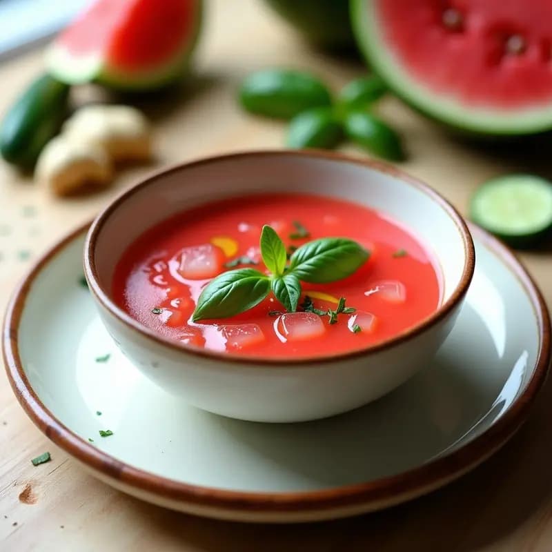 Gazpacho de Sandía y Pepino con Jengibre y Albahaca: Sopa Española Veraniega y Desintoxicante