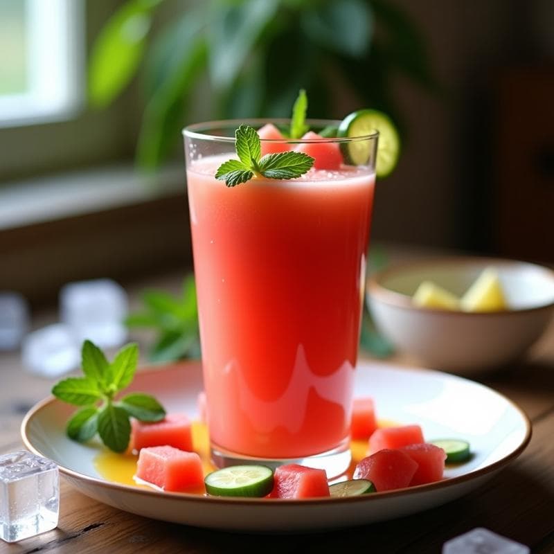 Gazpacho de Sandía y Pepino con Toque de Menta: Receta Española Vegana y Refrescante en 10 Minutos