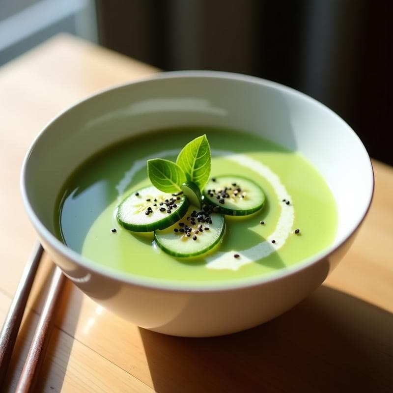 Gazpacho de Sandía y Pepino con Vinagreta de Wasabi: Sopa Fría Japonesa Sin Gluten