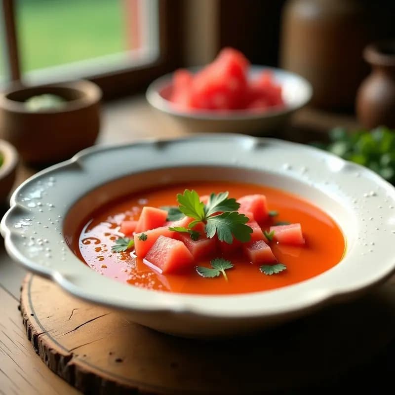 Gazpacho Andaluza con Sandía y Vinagre de Módena: Receta Española Fresca y Sin Gluten