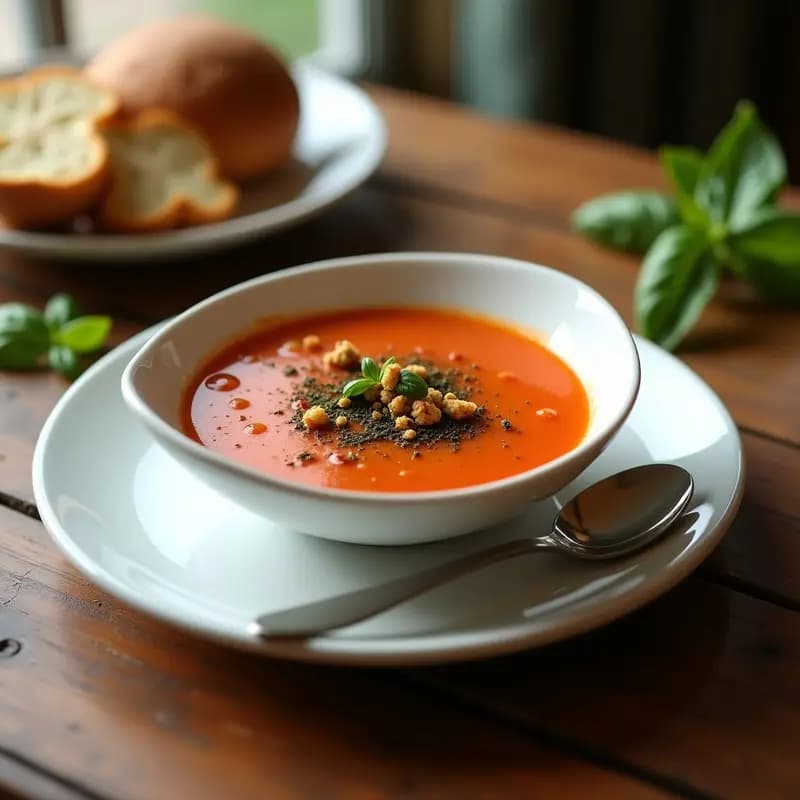 Gazpacho Andaluz con Tocino de Cielo y Algas Marinas: Receta Fusion Fría y Gourmet