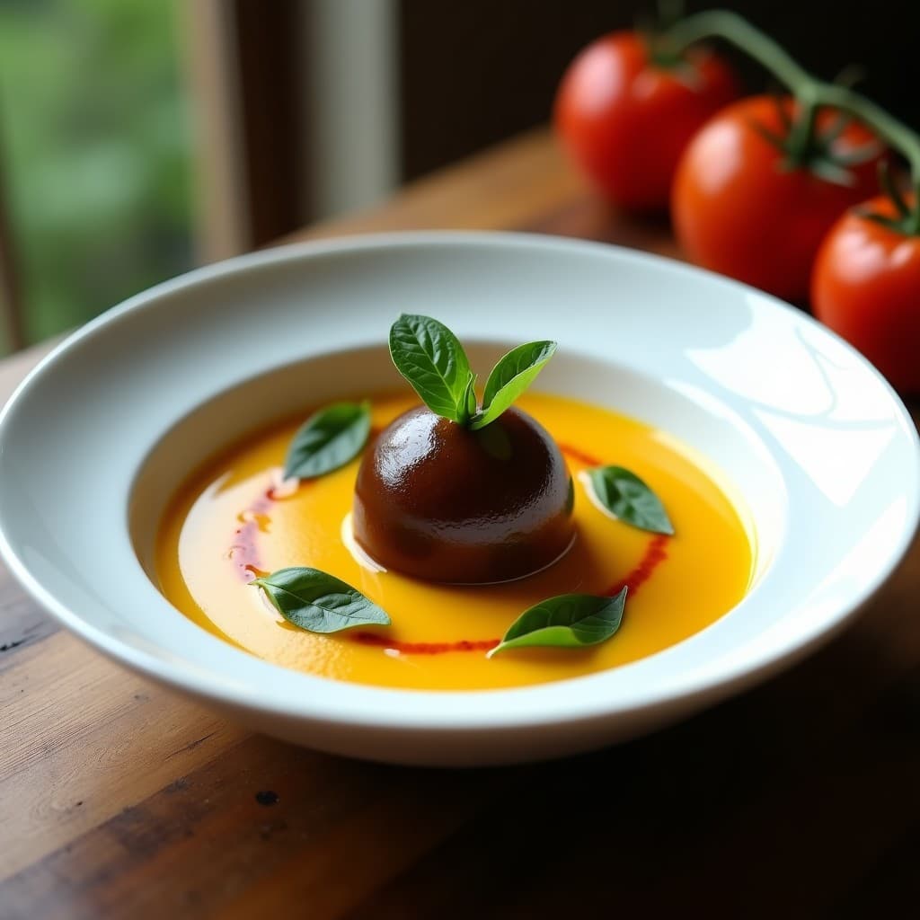 Gazpacho de Tomate Amarillo y Albahaca con Helado de Vinagre Balsámico: Receta Italiana Gourmet