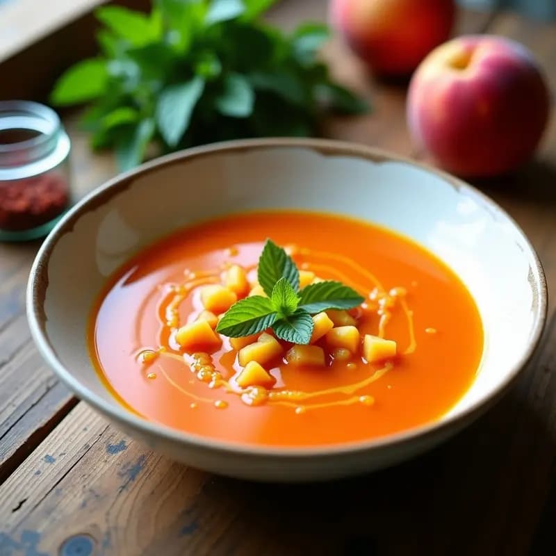 Gazpacho Andaluz de Tomate y Melocotón con Toque de Azafrán: Receta Fría y Detox