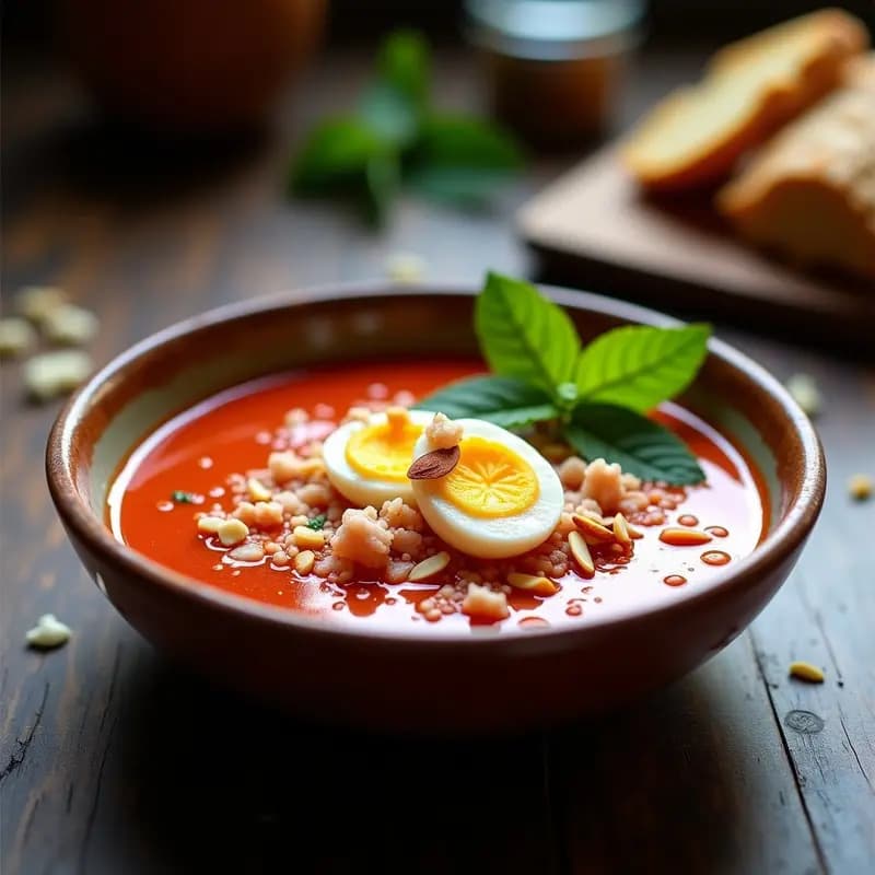Gazpacho Andaluz con Ventresca de Atún y Huevo Duro: Sopas Frías Españolas Reconfortantes