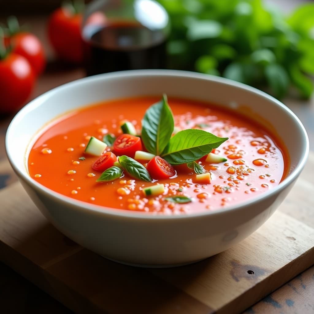 Sopa Fría de Gazpacho Andaluz con Toque de Vinagre de Módena: Receta Española Sin Gluten