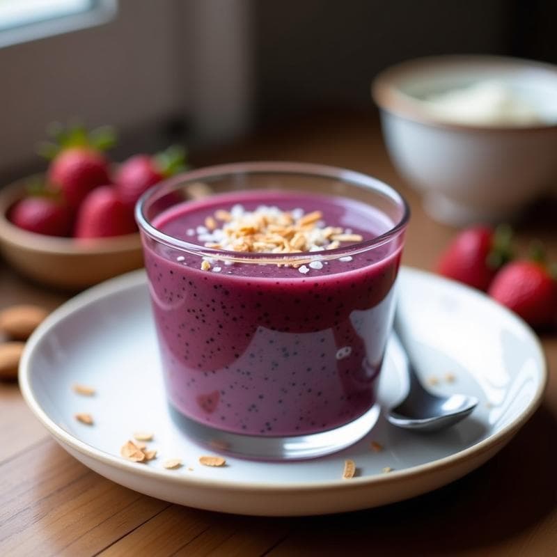 Gelatina de Açaí y Chía con Leche de Almendras: Postre Sin Azúcar y Alto en Fibra