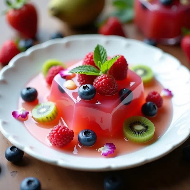 Gelatina de Agua de Rosas y Lychee con Trozos de Fruta: Postre Árabe Elegante