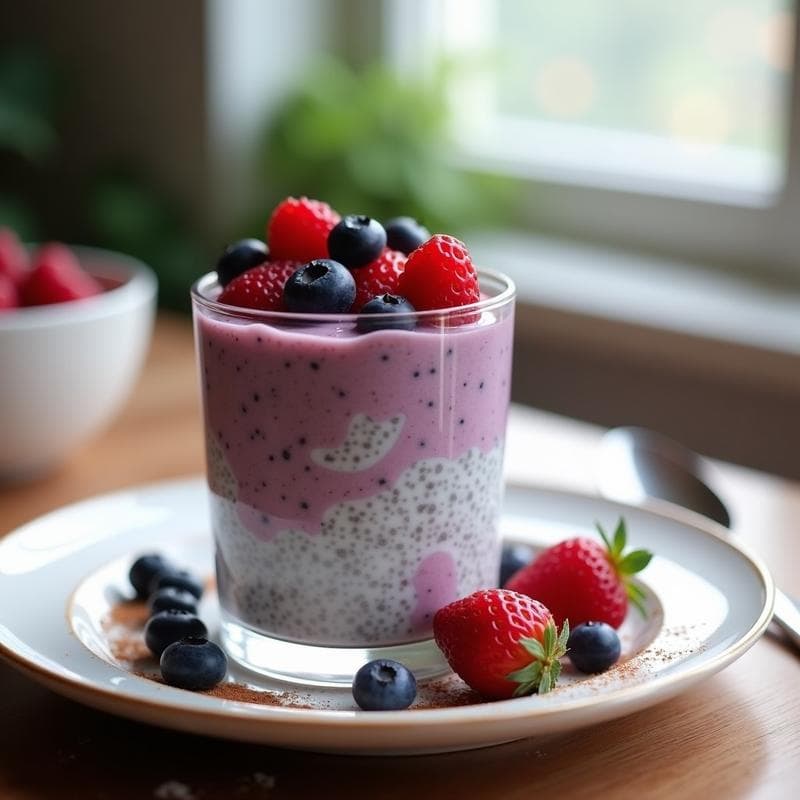 Gelatina de Chía con Leche de Avena y Frutos Rojos: Desayuno Vegano y Sin Azúcar en 5 Minutos