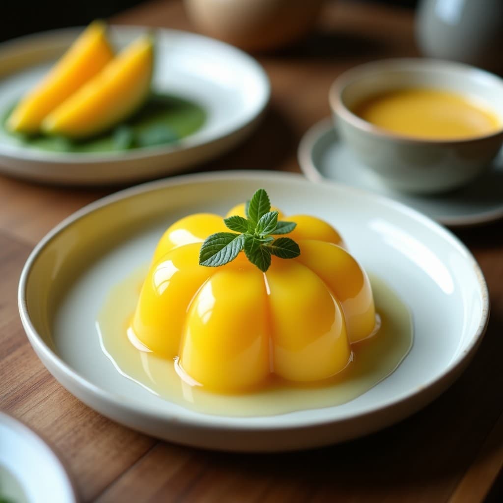 Gelatina de Coco y Té Verde con Trozos de Mango: Postre Keto Sin Azúcar y Sin Gelatina Animal
