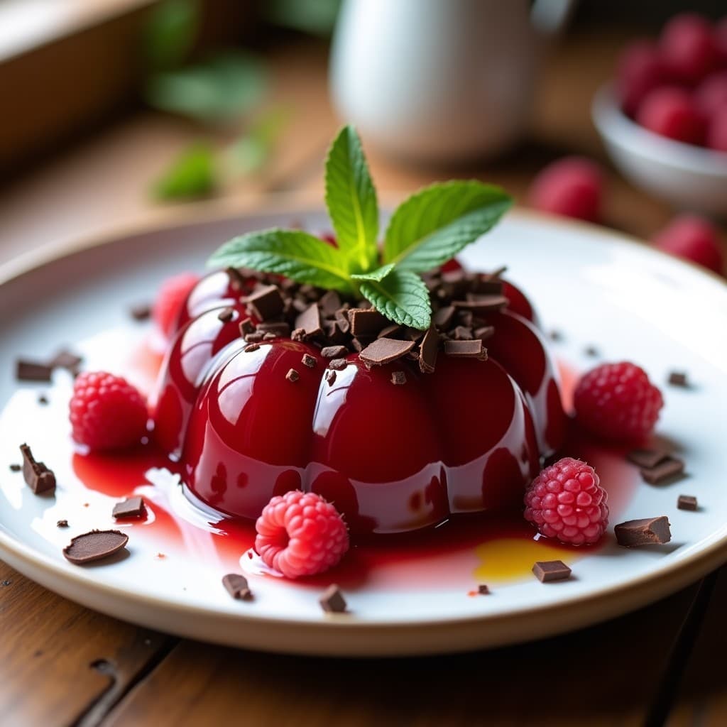 Gelatina de Frambuesa y Aceite de Oliva con Virutas de Chocolate 90%: Postre Español Keto y Sin Azúcar