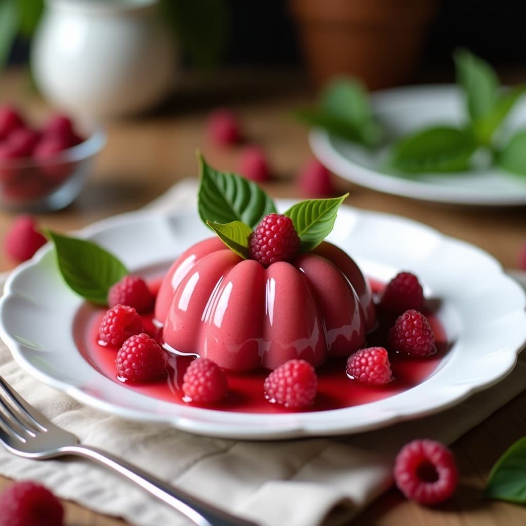 Gelatina de Frambuesa y Albahaca con Virutas de Coco: Postre Sin Azúcar y Vegano
