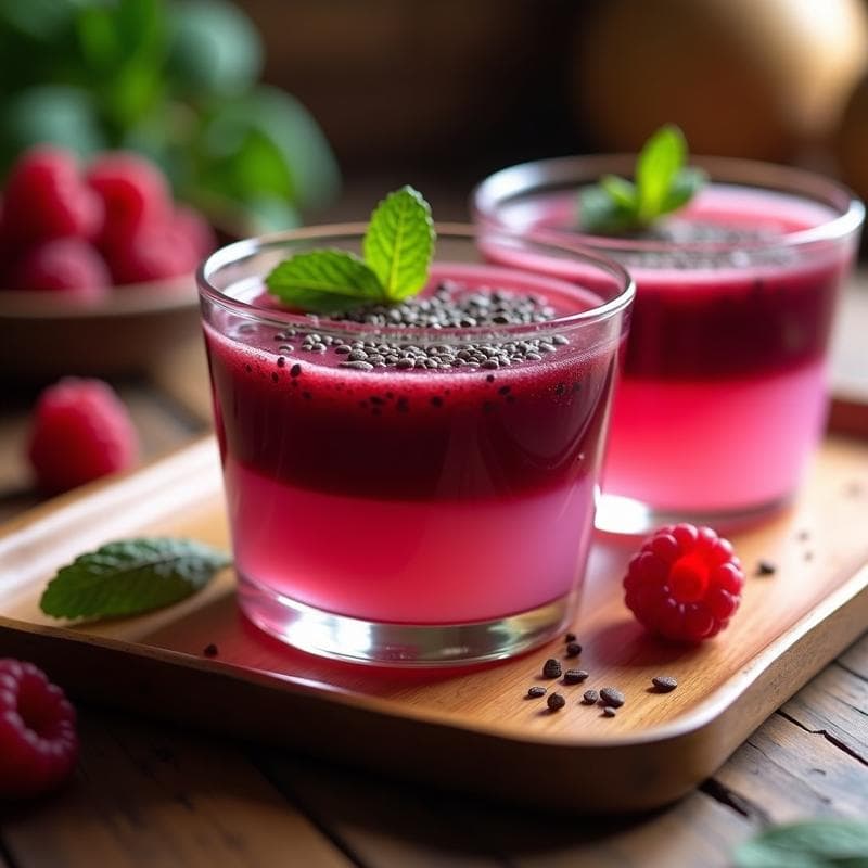 Gelatina de Frambuesa y Kokum con Semillas de Chía: Postre Indú Sin Azúcar y Vegano