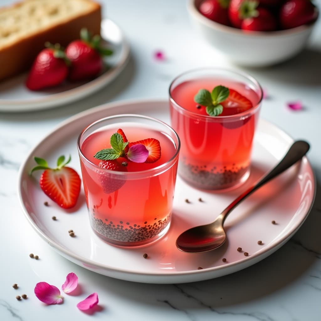 Gelatina de Fresa y Chía con Agua de Rosas: Postre Sin Azúcar y Sin Cocción