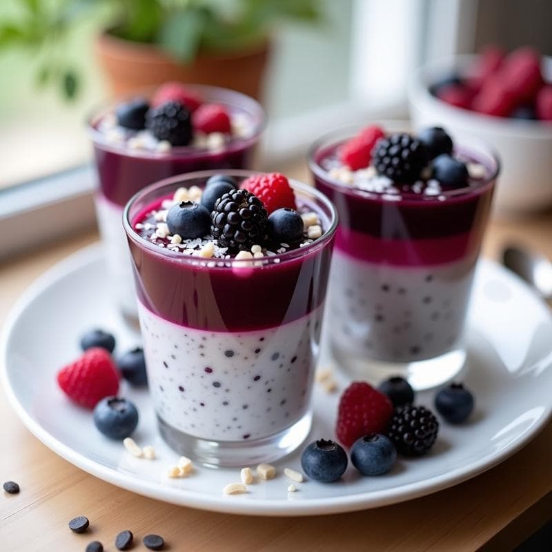 Gelatina de Frutos del Bosque y Chía: Postre Vegano Sin Azúcar y Sin Cocción