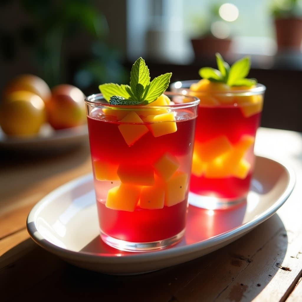 Gelatina de hibisco y lima con trozos de mango: Postre Mexicano Sin Azúcar y Vegano