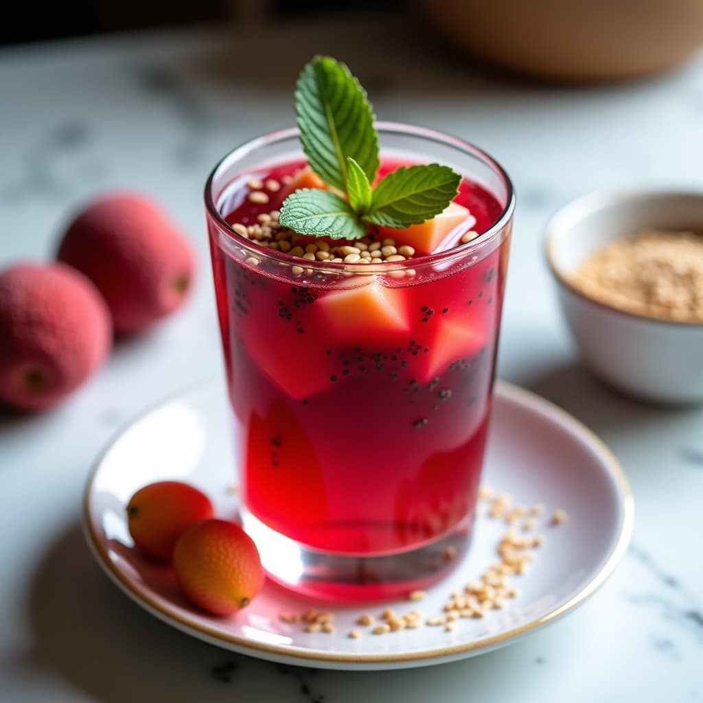 Gelatina de Jamaica con Chía y Litchi: Postre Tailandés Refrescante Sin Azúcar