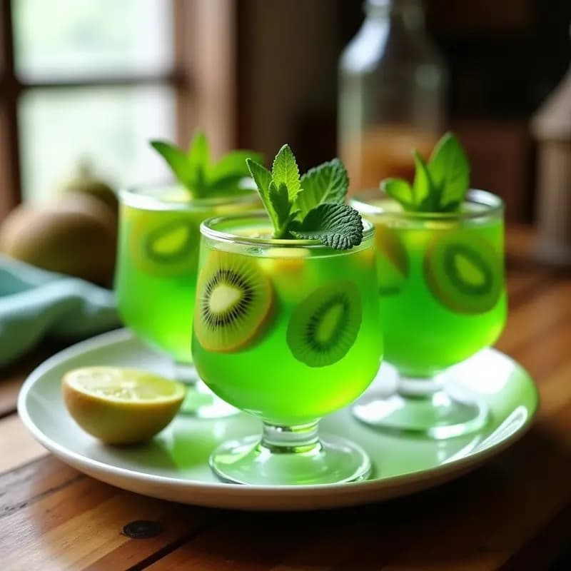 Gelatina de Kiwi y Limón con Hoja de Mentha: Postre Iraní Sin Azúcar y Vegano