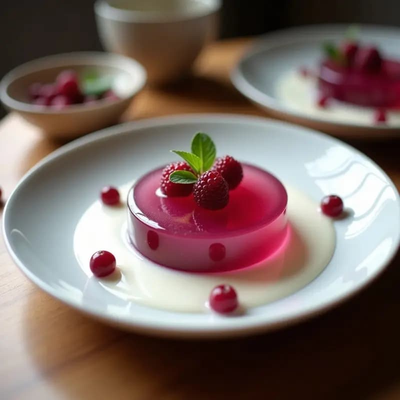 Gelatina de Leche de Coco y Lavanda con Capas de Frutos Rojos: Postre Francés Elegante