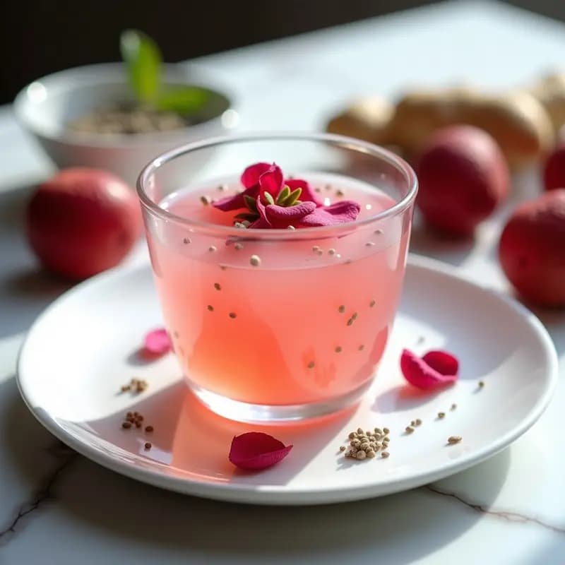 Gelatina de Lichi y Rosa con Semillas de Chía: Postre HCM (Hierbas Chinas Medicinales) Vegano