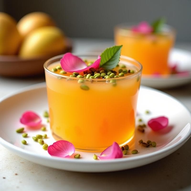 Gelatina de Mango y Chía con Agua de Rosa: Postre Persa Sin Azúcar y Vegano