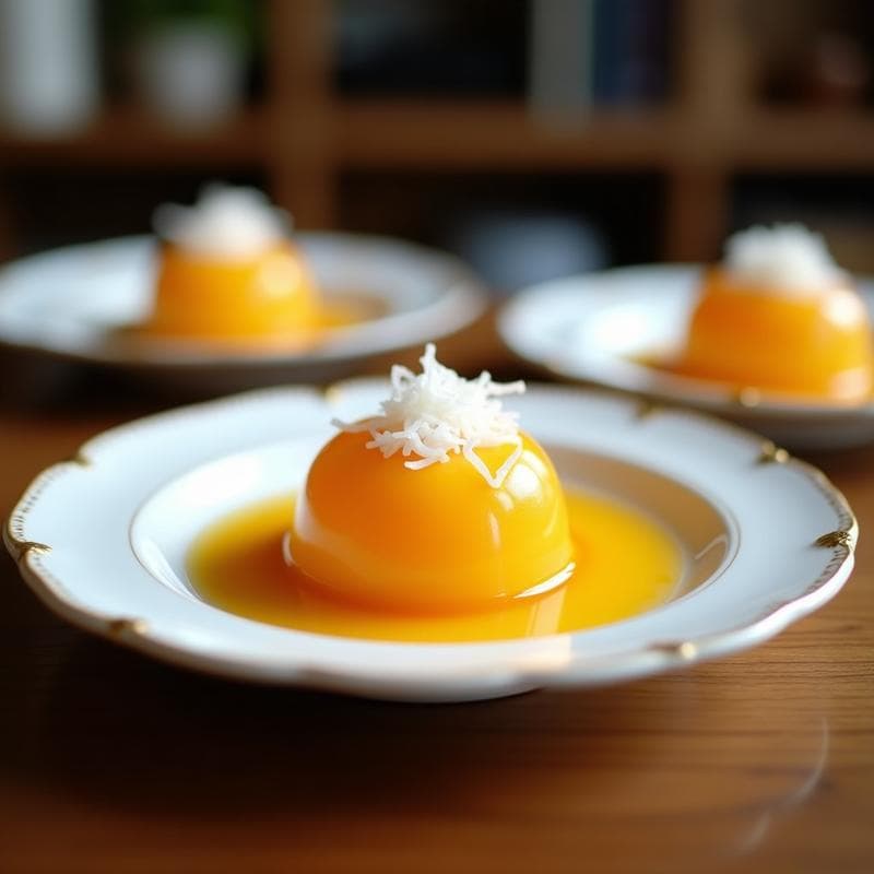 Gelatina de Maracuyá y Alga Marine con Topping de Coco Rallado: Postre Tailandés Sin Azúcar