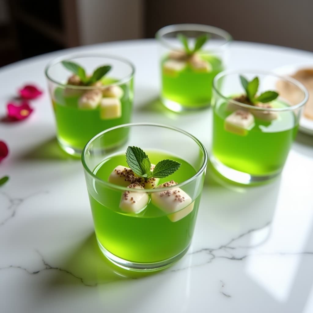 Gelatina de Matcha y Agua de Rosas con Trozos de Lichi: Postre Chino Sin Azúcar en Thermomix