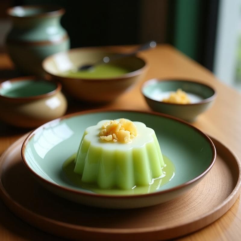 Gelatina de Matcha y Coco con Trozos de Lichi: Postre Vegano Sin Gelatina Animal