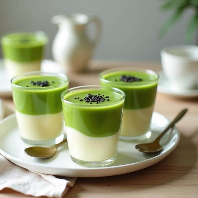 Gelatina de Matcha y Leche de Soja: Postre Keto con Capas y Textura Sedosa