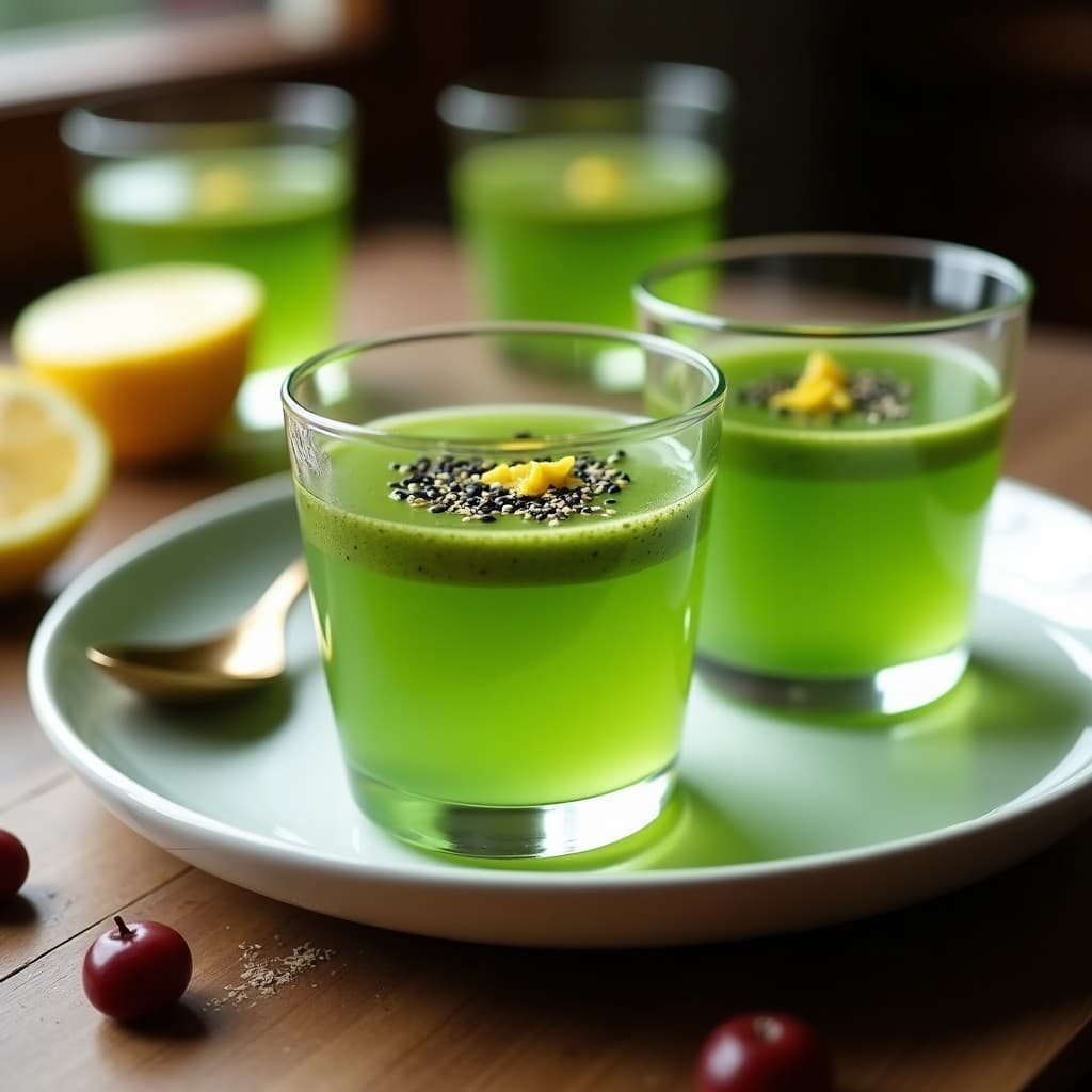 Gelatina de té verde matcha con leche de anacardos: postre japonés sin azúcar