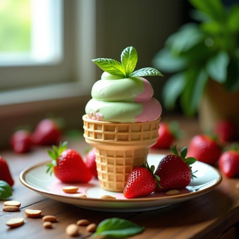 Gelato de Albahaca y Fresas: Helado Italiano Vegano con Leche de Almendras en 5 Ingredientes