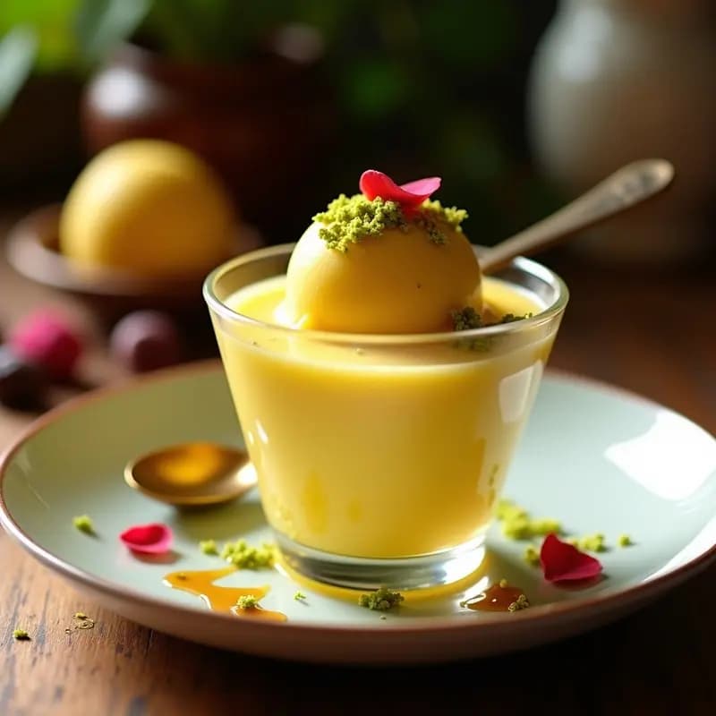 Gelato de Azafrán y Misugru con Virutas de Pistacho: Postre Iraní Vegano