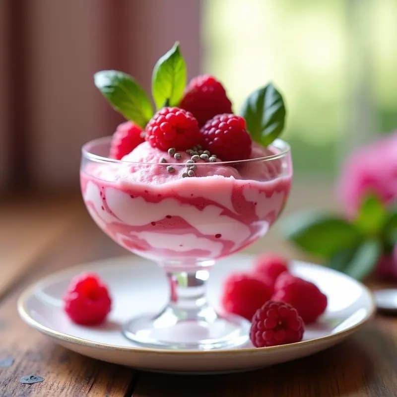 Gelato de Frambuesa y Albahaca: Helado Italiano Sin Lácteos con Endulzante Natural