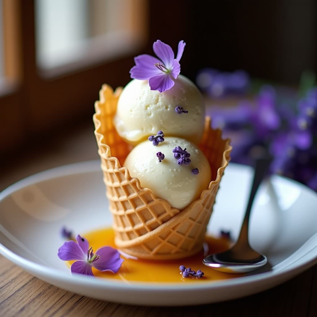Gelato de Flores de Lavanda y Miel de Trufa: Postre Italiano Gourmet Sin Lactosa