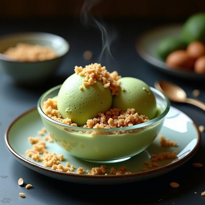 Gelato de Matcha y Wasabi con Crumble de Almendras: Postre Japonés Sin Azúcar