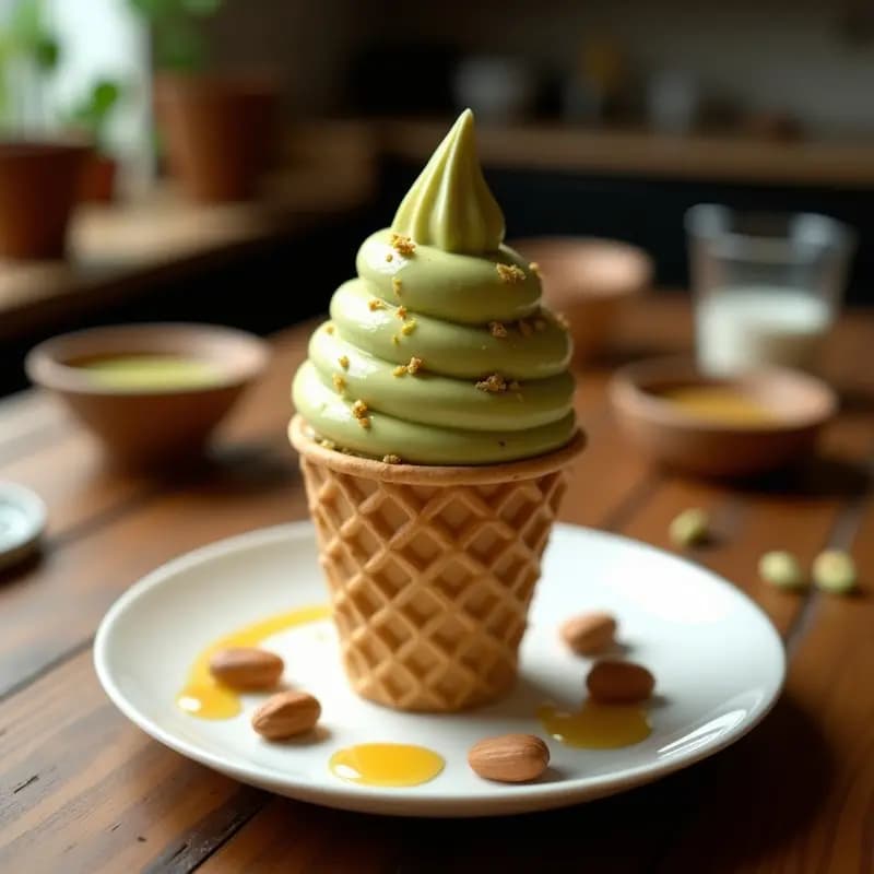 Gelato de Pistacho y Cacao con Swirl de Miel: Postre Italiano sin Lácteos