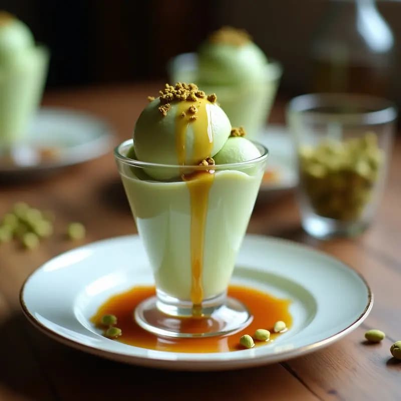 Gelato de Pistacho y Cardamomo con Sirope de Arce: Postre Italiano Sin Lactosa