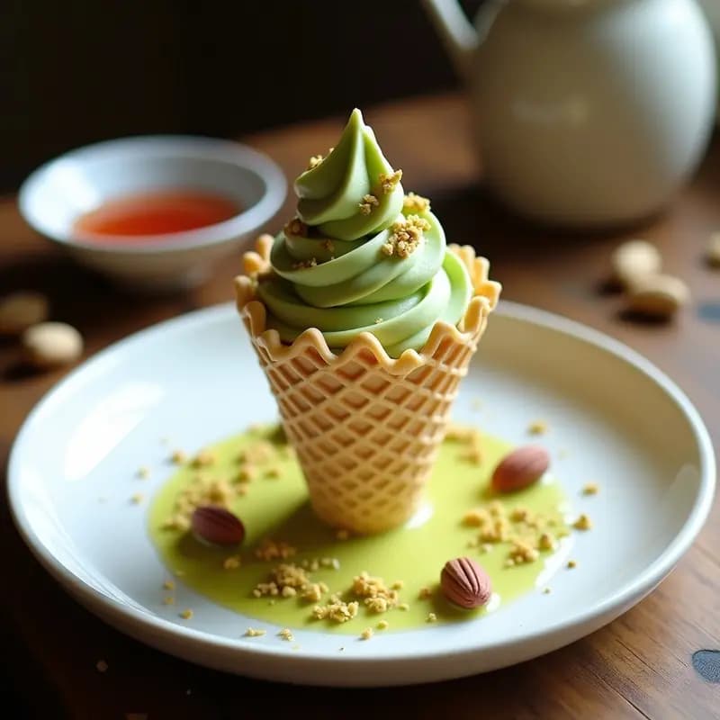 Gelato de Pistacho y Cardamomo: Postre Italiano Vegano con Toque de Rosa