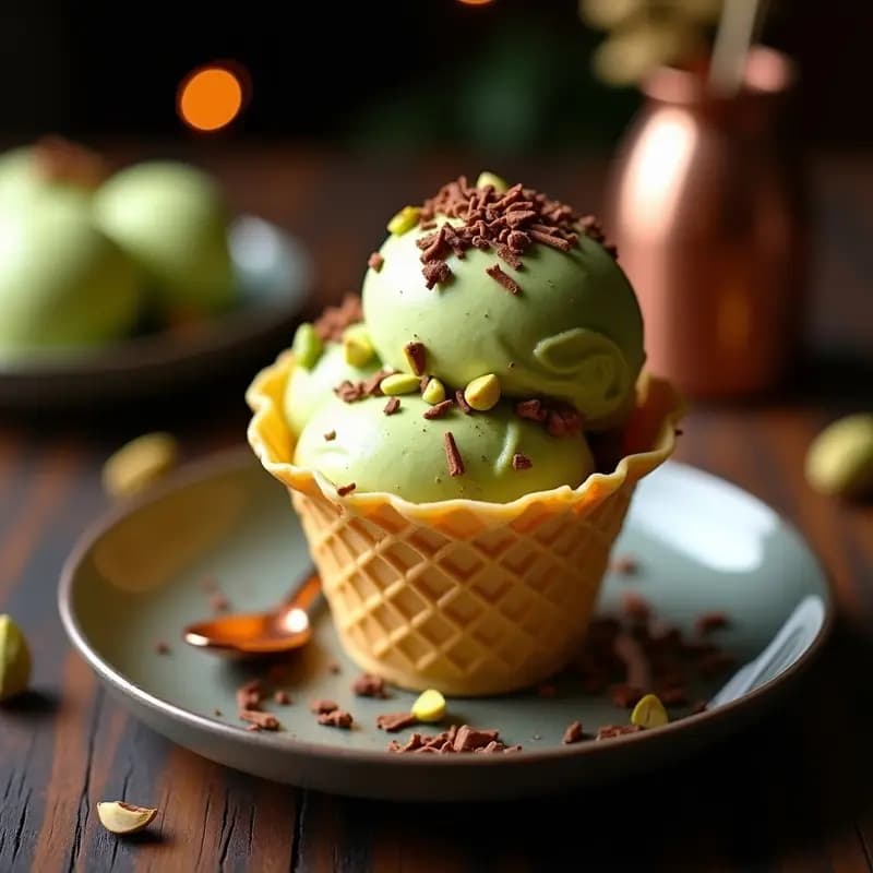 Gelato de Pistacho y Chocolate Negro: Postre Italiano Sin Lactosa y Sin Azúcar