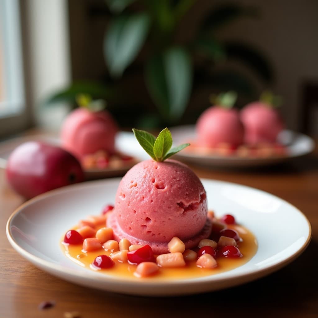 Gelato de Pitahaya y Albahaca con Crujiente de Semillas de Chía: Postre Italiano Sin Azúcar