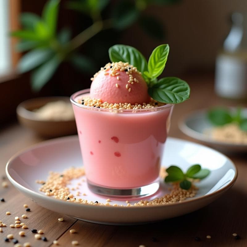 Gelato de Sandía y Albahaca con Toppings de Semillas de Sésamo: Postre Italiano Vegano Sin Lácteos