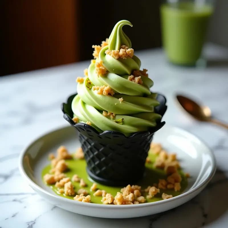 Gelato de Té Verde y Pistacho con Crujiente de Arroz Inflado: Postre Italiano Viral