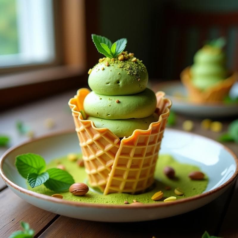 Gelato de Té Verde y Pistacho: Postre Italiano Keto Sin Azúcar en Thermomix