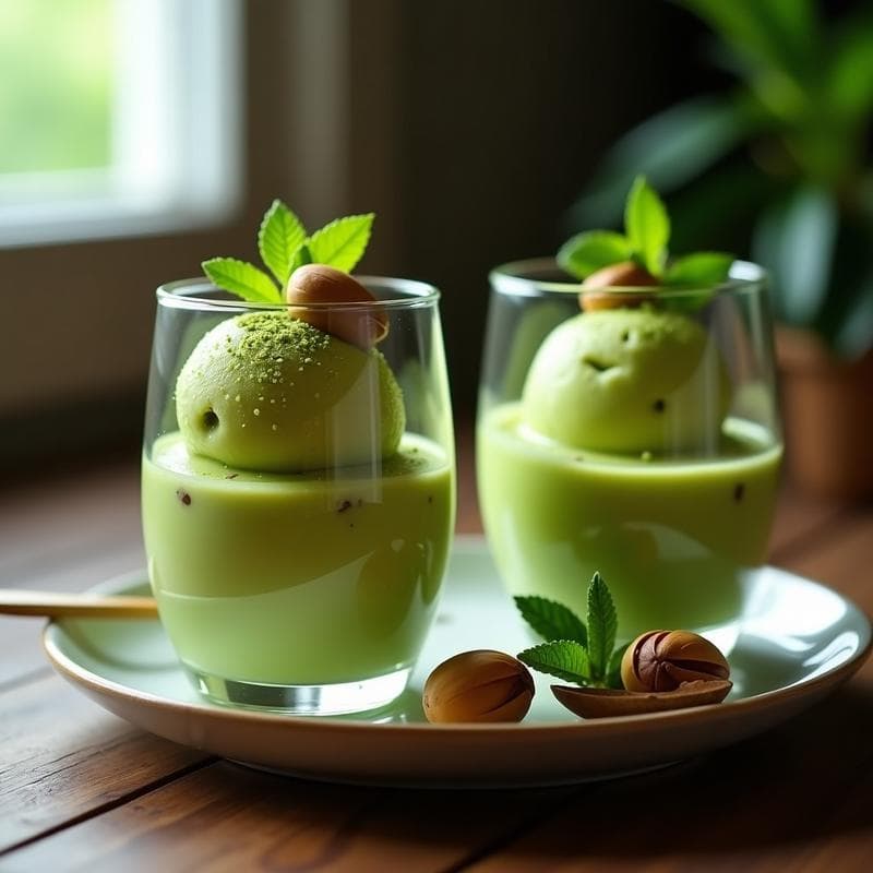Gelato de Té Verde y Pistacho: Postre Italiano Sin Lácteos con Base de Aguacate